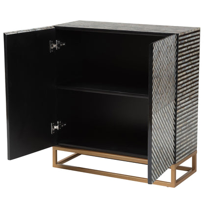 Baxton Studio Belenus Modern Bohemian Herringbone Black Mother of Pearl Storage Cabinet