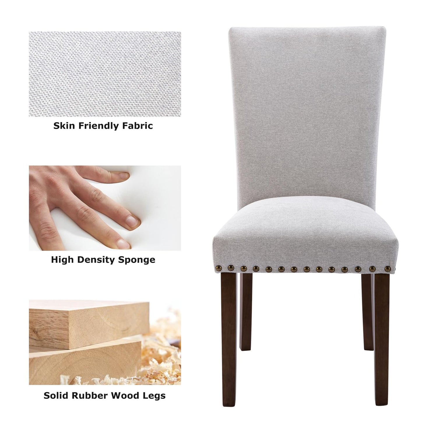 COLAMY Upholstered Parsons Dining Chairs Set of 6, Fabric Dining Room Kitchen Side Chair with Nailhead Trim and Wood Legs - Light Grey