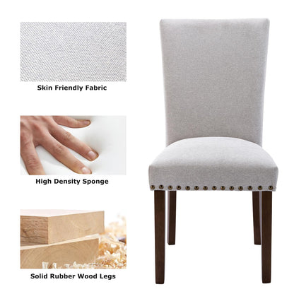 COLAMY Upholstered Parsons Dining Chairs Set of 6, Fabric Dining Room Kitchen Side Chair with Nailhead Trim and Wood Legs - Light Grey