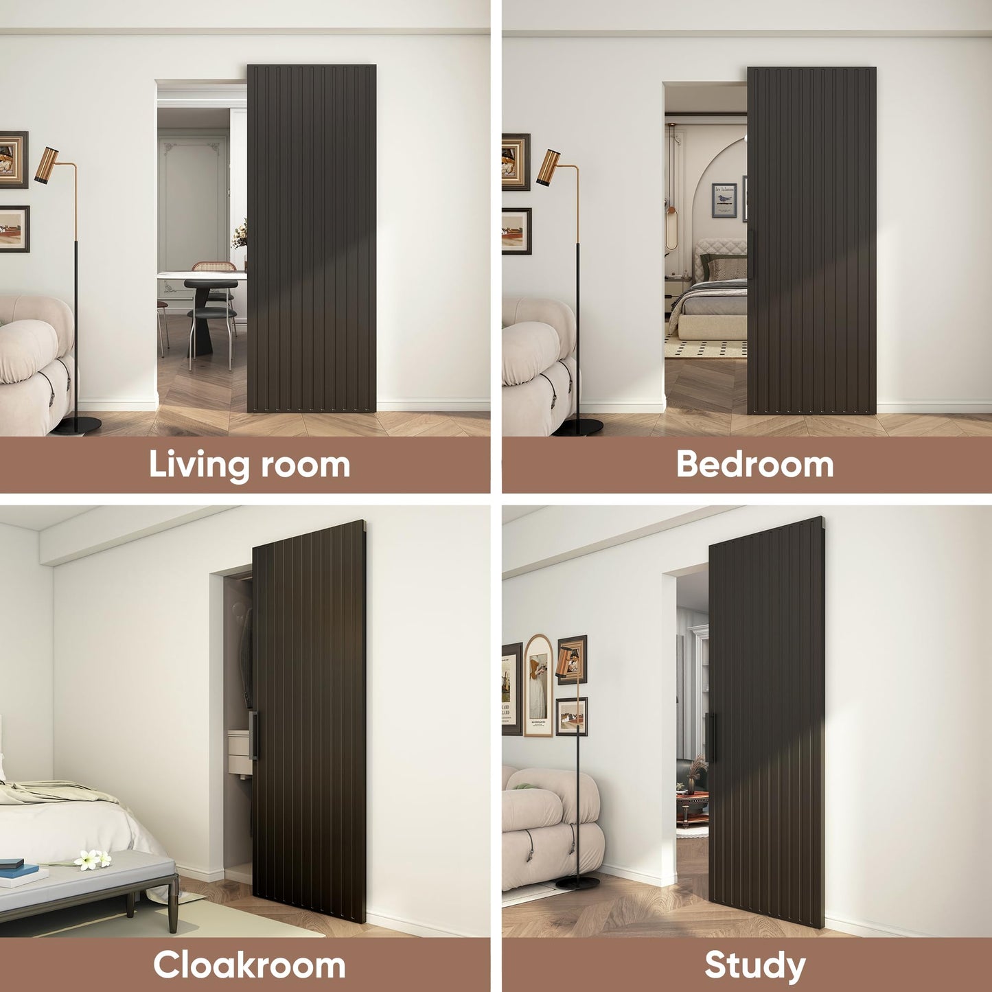 JUBEST 36"x84" Concealed Sliding Barn Door with Soft Close Hardware Kit, Black Hidden Door for Opening 32"-34"x80", Waterproof and Modern, Smooth Sliding, for Interior Using, Widely Used