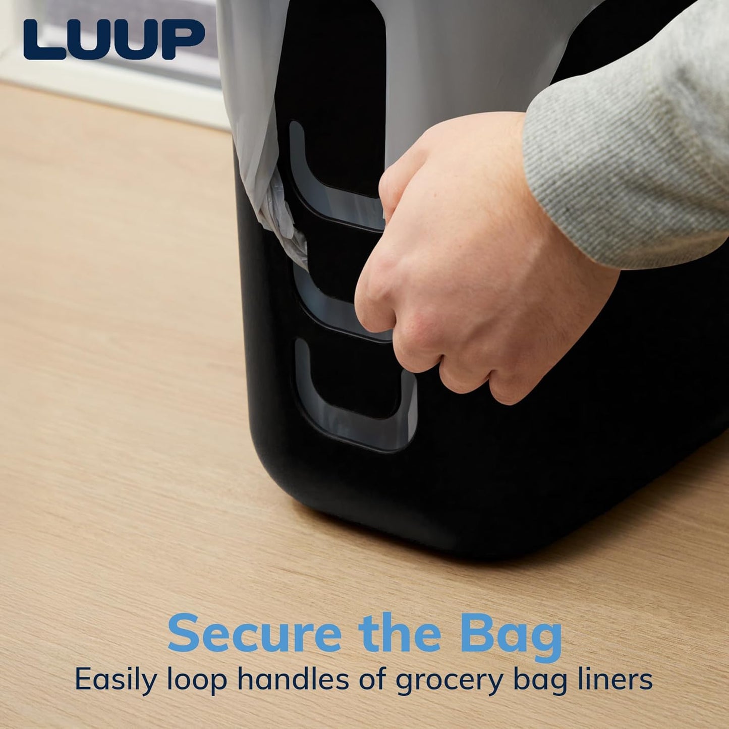 2.5 STORi Luup Trash Can (Black) - Reuse Grocery Bags - Plastic Garbage Container for Bathroom, Vanity, Laundry Room