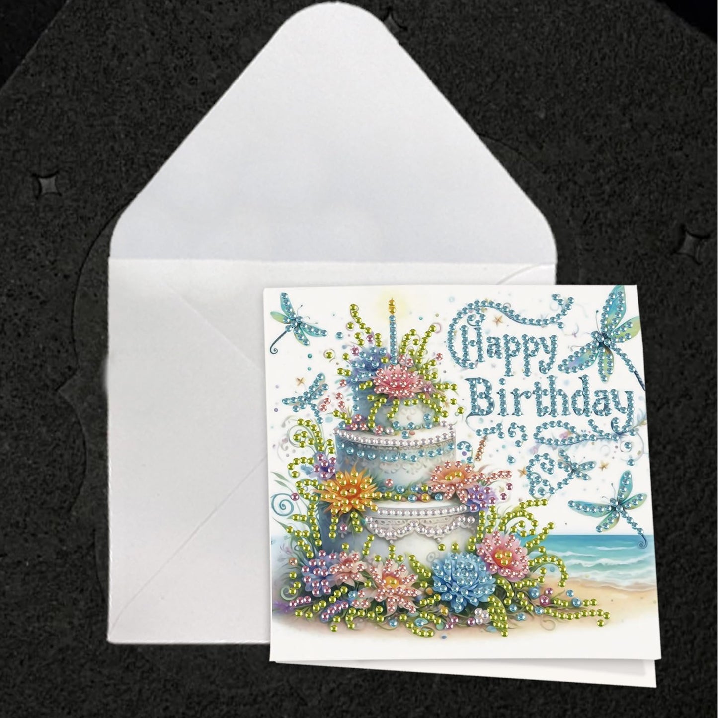 JISHSHAY 6 PCS Diamond Painting Happy Birthday Cards Flower Cake Diamond Art Greeting Cards with Envelopes Gem Art Gem Painting Embroidery Kit Mosaic Kits for Adults with Special Shape Drills