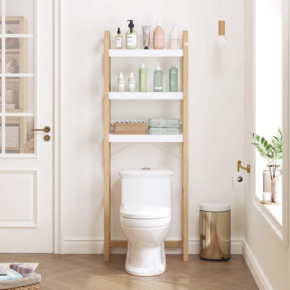 Spirich Over The Toilet Storage Shelf, 3-Tier Over Toilet Bathroom Organizer, Space-Saving Above Toilet Storage Shelf Rack with Bamboo Frame