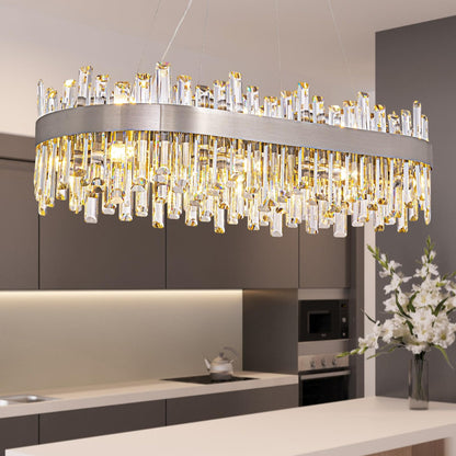 Siljoy Modern Crystal Chandelier, Luxury Rectangular 2-Tiers K9 Crystal Raindrop Chandelier, 16-Light Adjustable Hanging Crystal Ceiling Light for Dining Room Living Room Kitchen L35.4''