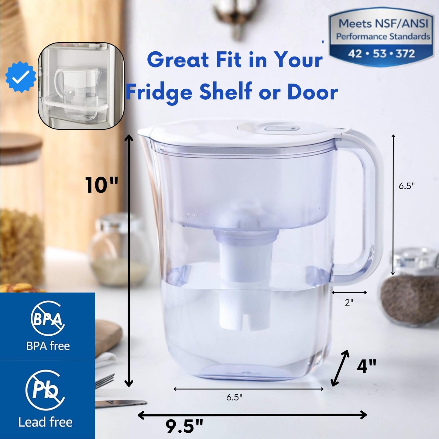 7-Cup Water Filter Pitcher & 3 Filters & Electronic Filter Change Reminder: Compatible with Brita Pitcher Brita Water Pitcher