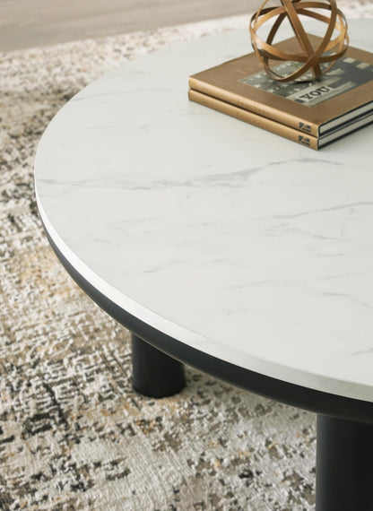 Signature Design by Ashley Xandrum Casual Faux Marble Occasional Table Set, Set of 3, Black & White