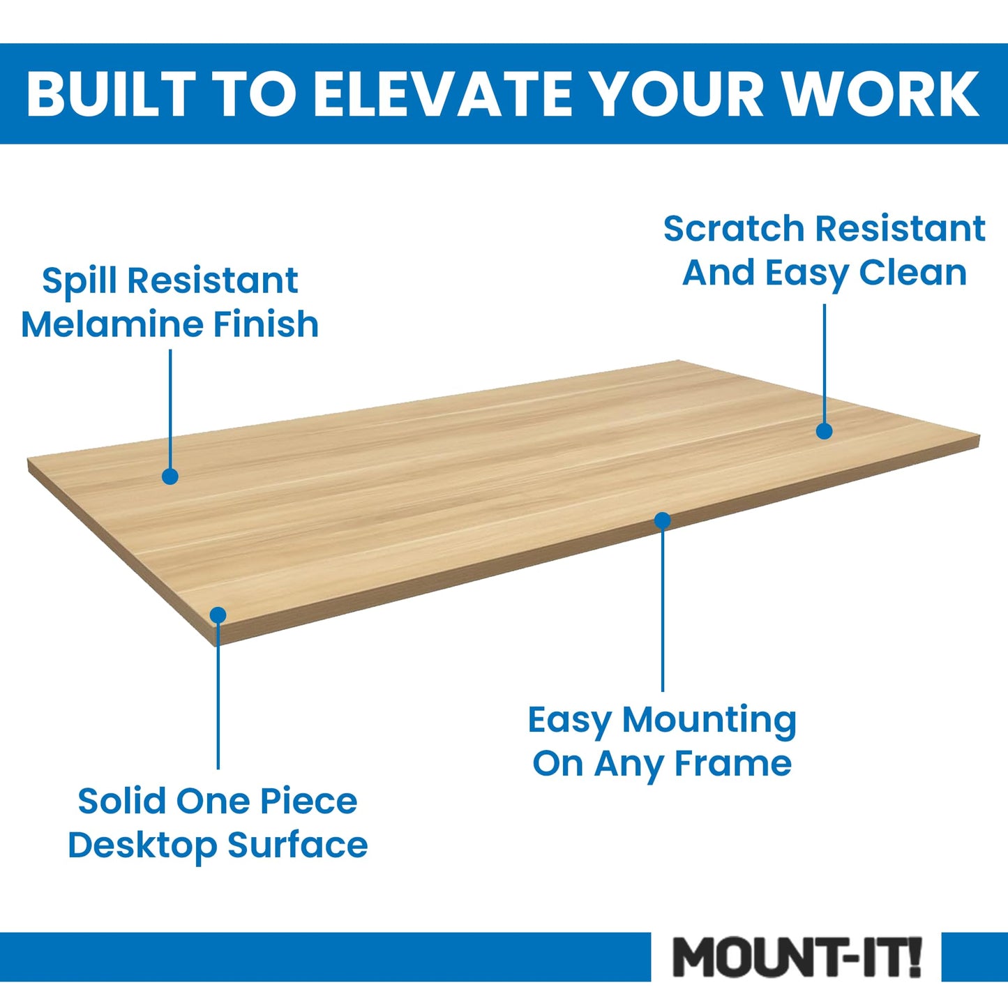 Mount-It! Table Top for Standing Desk, 55" x 29" Solid One-Piece Wood Desk Surface, Heavy Duty 1" Thick Maple Tabletop, Compatible with Adjustable Desk Frames - Frame and Legs Sold Separately