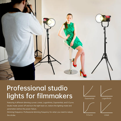 GVM Photography Lighting 300W Bi-Color Studio Lights with 45°Standard Reflector 65700Lux@1m CCT 2700~6800K 12Lighting Scenes App Control LED Video Light