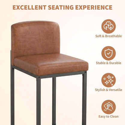 GarveeHome Bar Stools Set of 4, Modern Counter Height Bar Stools with Back and Footrest, Faux Leather Upholstered Barstools Chairs for Kitchen Island Dining Room Bar, Brown