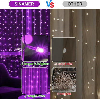 200LED 6.6x6.6ft 8 Curtain Light for Bedroom, Purple Window Wall Hanging Fairy Curtain String Light, Modes Remote Fairy