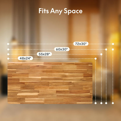 FLEXISPOT Acacia Solid Wood 60"x30" Butcher Block Desktop – Thick Beveled Edge Tabletop for Standing Desk, Office Table, Workbench, DIY Furniture Projects, Natural