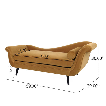 Christopher Knight Home Calvert Chaise Lounge, Turmeric Orange + Dark Brown 29D x 69W x 30H in