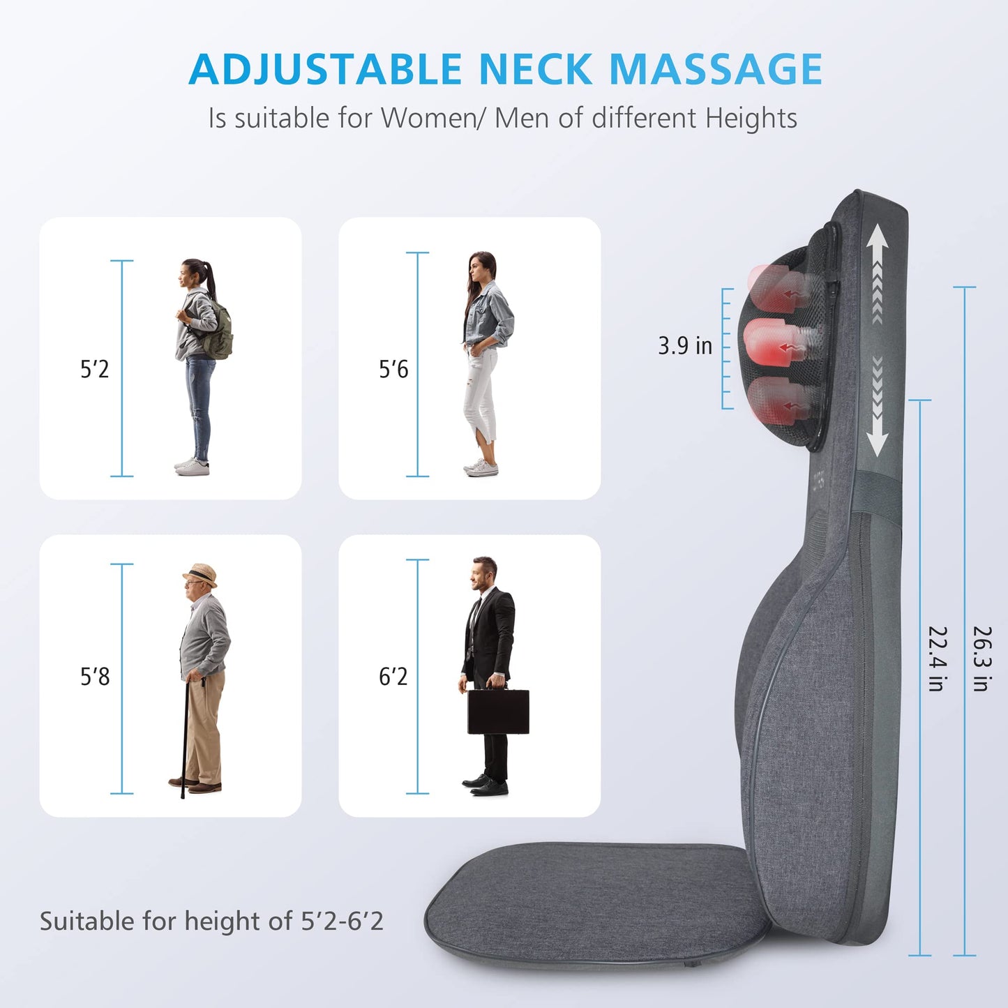 COMFIER Shiatsu Neck Back Massager with Heat, Adjustable Massage Chair Pad Back Support Massage Seat Cushion for Full Body Massager Gifts for Dad