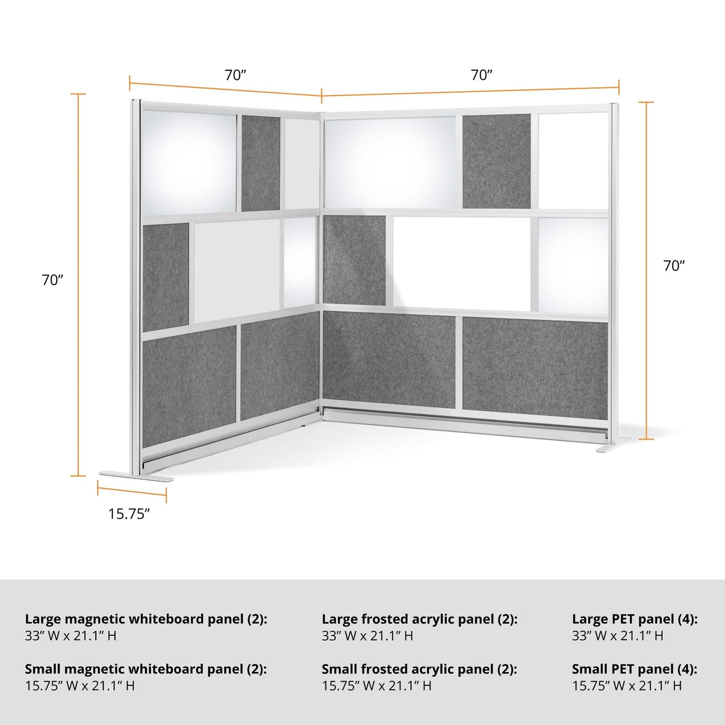 Stand Up Desk Store ReFocus Modular and Expandable Office Partition Wall System (70x70 Starter + 70x70 Extension)