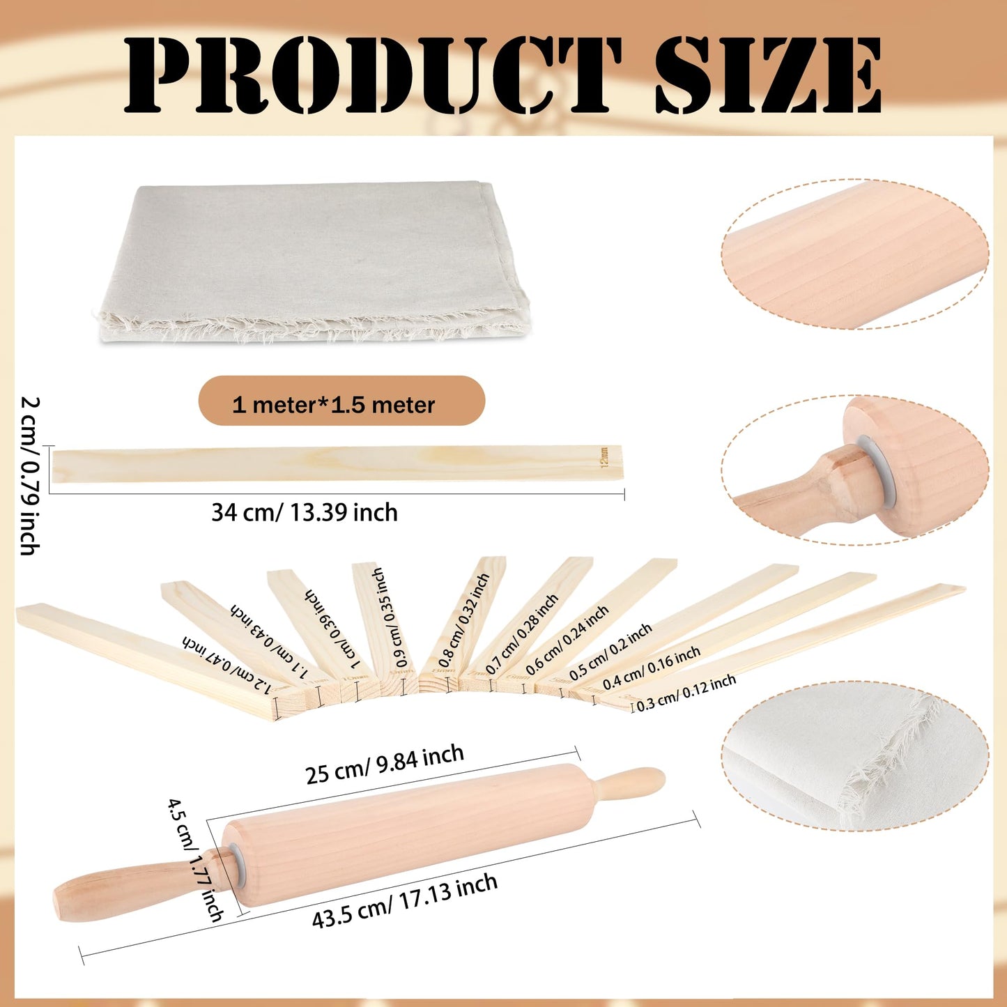 22 Pcs Pottery Tools Set with Clay 10 Size Rolling Pin Guides Wood Rolling Pin Linen Tablecloth for Ceramic Clay Making