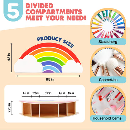 GAMENOTE Rainbow Wooden Desk Organizer Natural Wood No Smell Childfriendly Cute Pen Pencil Holder Caddy for Office Supplies Classroom for Art Supply Makeup Brush Storage for Kids Present