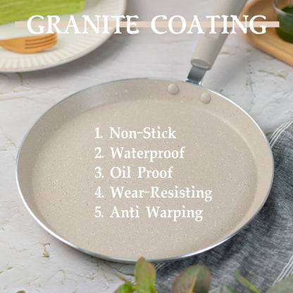 FORBAKE 9 Inch Crepe Pans with Spreader & Spatula, Nonstick Granite Coating Dosa Pan, Aluminum Alloy Pancake Flat Skillet Tawa Griddle, with Stay-Cool Handle, Induction Compatible Bottom