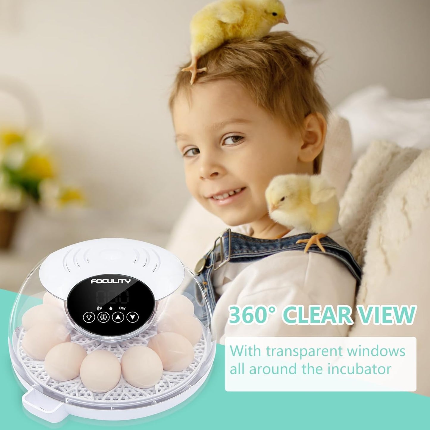 TWIZMO 12 360 Egg Incubator for Hatching Chicks, Holds Eggs, Automatic Egg Turner with Temperature, Humidity Display