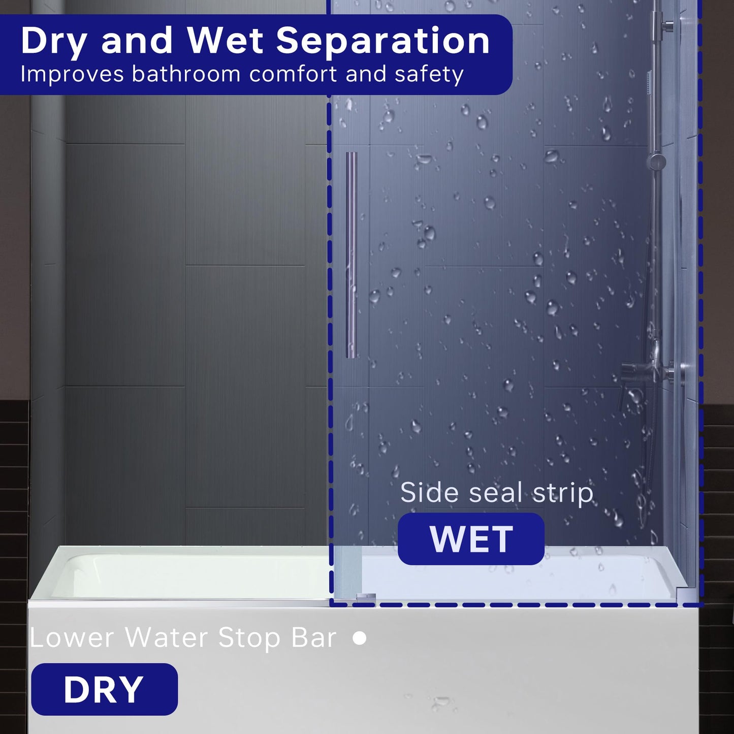 Woodbridge Frameless Bathtub Shower Doors 56-60" Width x 62" Height with 3/8"(10mm) Clear Tempered Glass in Chorme Finish