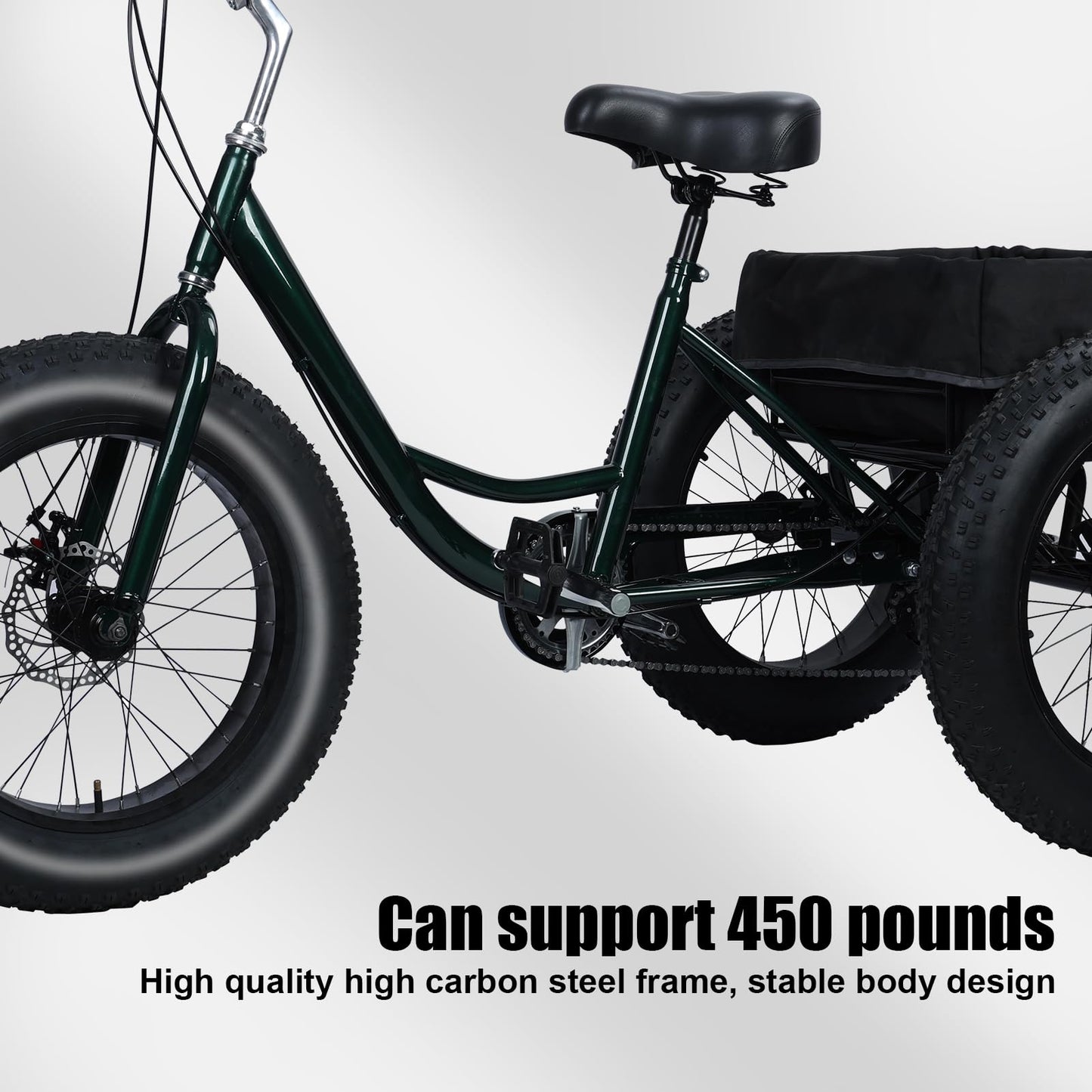 LEAQU 3 Wheel Bikes for Adults, 20 Inch Adult Tricycle, Three Wheel Bikes for Adults, 7 Speed Tricycle with Double Disc Brake, Fat Tire Bike with Spacious Shopping Basket, Black