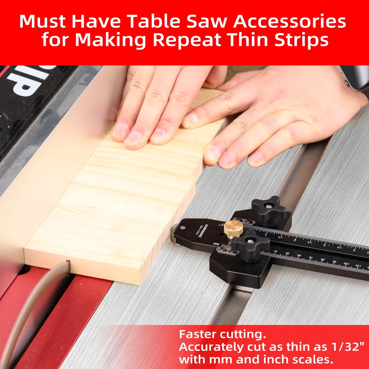 GOINGMAKE Thin Rip Jig Table Saw Jig Guide for Making Repetitive Narrow Thin Strip Cuts Woodworking Tools Fast Thin Ripping Guide for Table Saw Band Saw Router Table Fits for 3/8" x 3/4" T Slot
