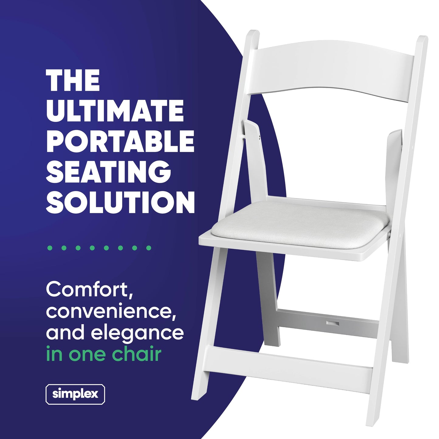 SIMPLEX 8 White Folding Chairs – Resin Stackable Foldable Chairs with Padded Seats – Comfortable White Folding Chairs for Indoor/Outdoor Events – Lightweight Resin Chairs (8 Pack)