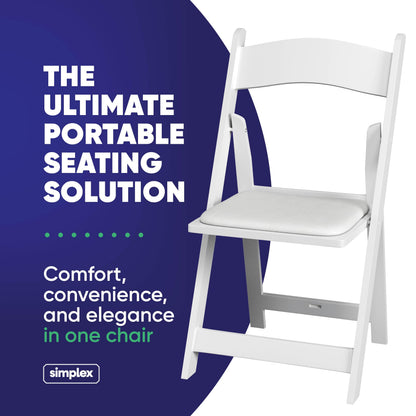 SIMPLEX 8 White Folding Chairs – Resin Stackable Foldable Chairs with Padded Seats – Comfortable White Folding Chairs for Indoor/Outdoor Events – Lightweight Resin Chairs (8 Pack)