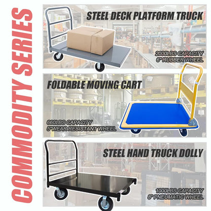 Fworkleft Steel Platform Truck 2000 lb Capacity, 60" x 24" Heavy Duty Flatbed Push Cart with Smooth Deck, Industrial Platform Dolly for Warehouse & Commercial Use