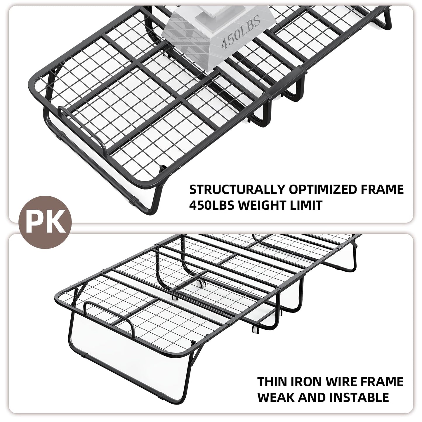 CAIYUN Folding Bed with Mattress and Storage Cover - 75"x38" Twin Size Frame, Portable Rollaway Guest Bed with 5-inch Memory Foam Mattress, Space-Saving Foldable Design for Easy Storage