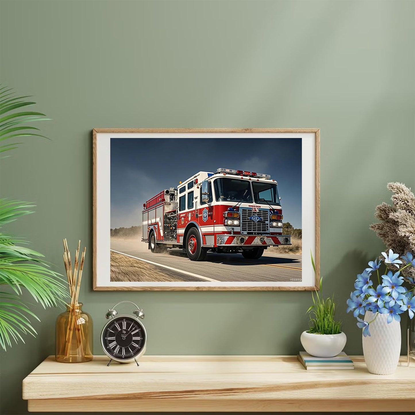 YEEIFFD Fire Engine Truck Diamond Art DIY Kits Stitch Diamond Painting Paint by Diamonds 5D Full Round Drill Gem Art for Beginners Home Office Living Room Bedroom Decor 12x16 Inch