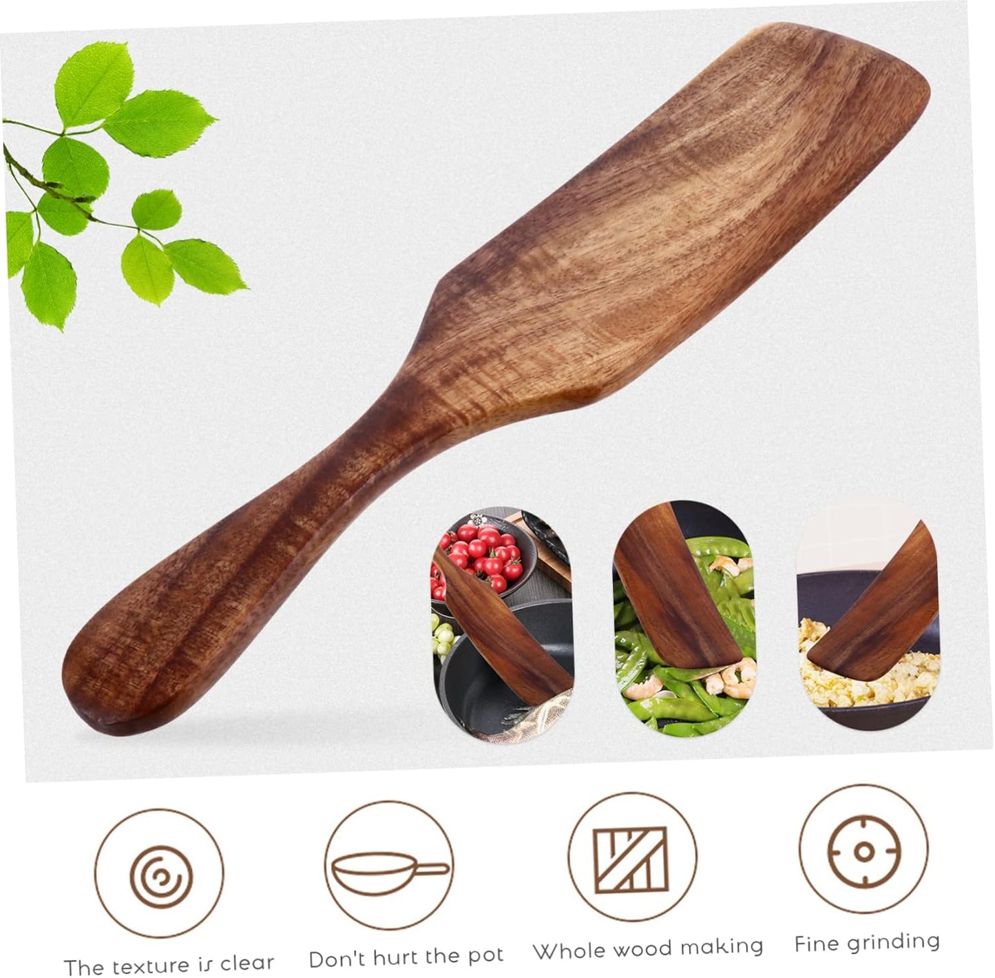 Hemoton Turner Spatula Set, Wooden Spurtles, Non-Stick Kitchen Tool, Slotted Stirring Spoons
