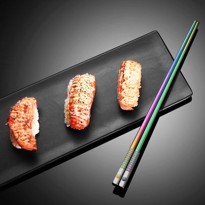 TIICOO Metal Chopsticks Reusable 18/8 Stainless Steel Chopsticks Laser Engraved Premium Titanium Chop Sticks Dishwasher Safe Lightweight Japanese Korean Chopsticks 5 Pairs Gift Set (Rainbow)