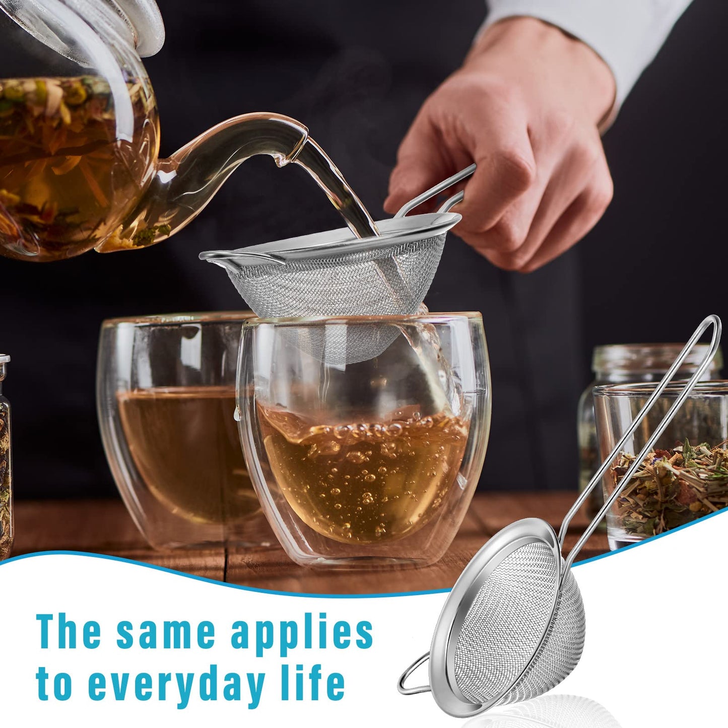 Epakh 9 Packs Stainless Steel Small Strainer, Fine Mesh Steel Cone Shaped Cocktail Strainer for Juice, Tea Herbs, Coffee Drinks, Long Handle Coffee Food, 3.2 Inches Silver