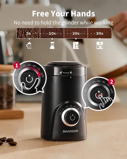 SHARDOR Electric Super Silent Blade Coffee Grinder, Timed Grind Control Rotary Knob, Adjustable Coarse to Fine for Coffee Beans, Spices & Herbs, Black