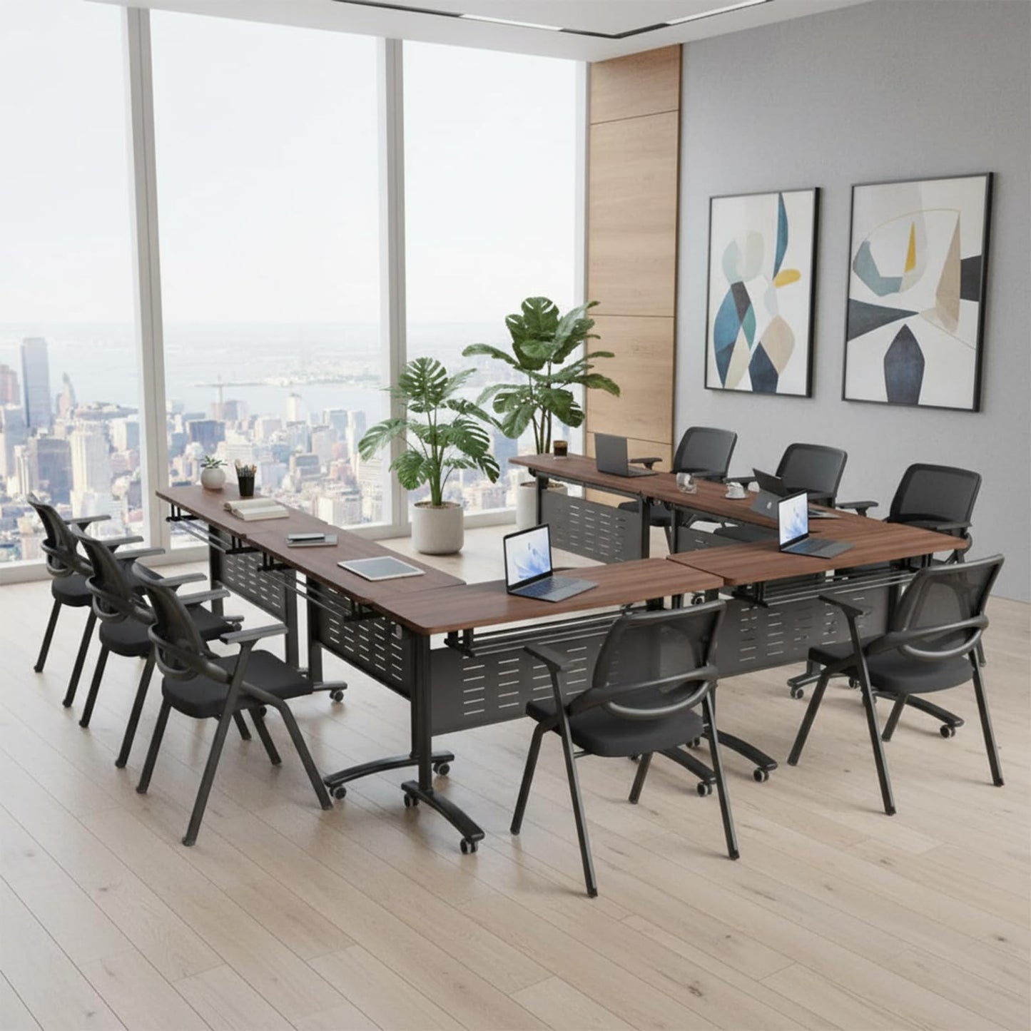 Usosidam 47.2" Folding Conference Tables, Modular Conference Room Table with Silent Lockable Wheels, Flip Top Training Table,for Office Classroom Seminar, for 6-12 Person, Walnut 2, 8 Pack