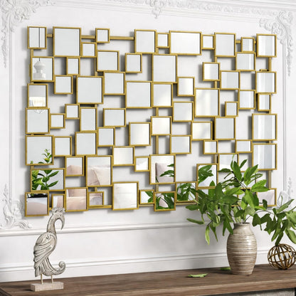 NXHOME Gold Modern Wall Mirror - 45"×30" Large Metal Framed Decorative Mirror, Unique Mosaic Design Wall Mirrors for Living Room Entryway Hallway Home Art Decor