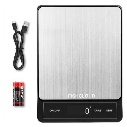 FISHCLOUD Food Scale - Rechargeable Digital Kitchen Scale 33lb, 1g/0.05oz Precision, Type-C, Stainless Steel, Grams/Ounces, LCD Display, for Cooking/Baking/Meal Prep (Ash Silver)