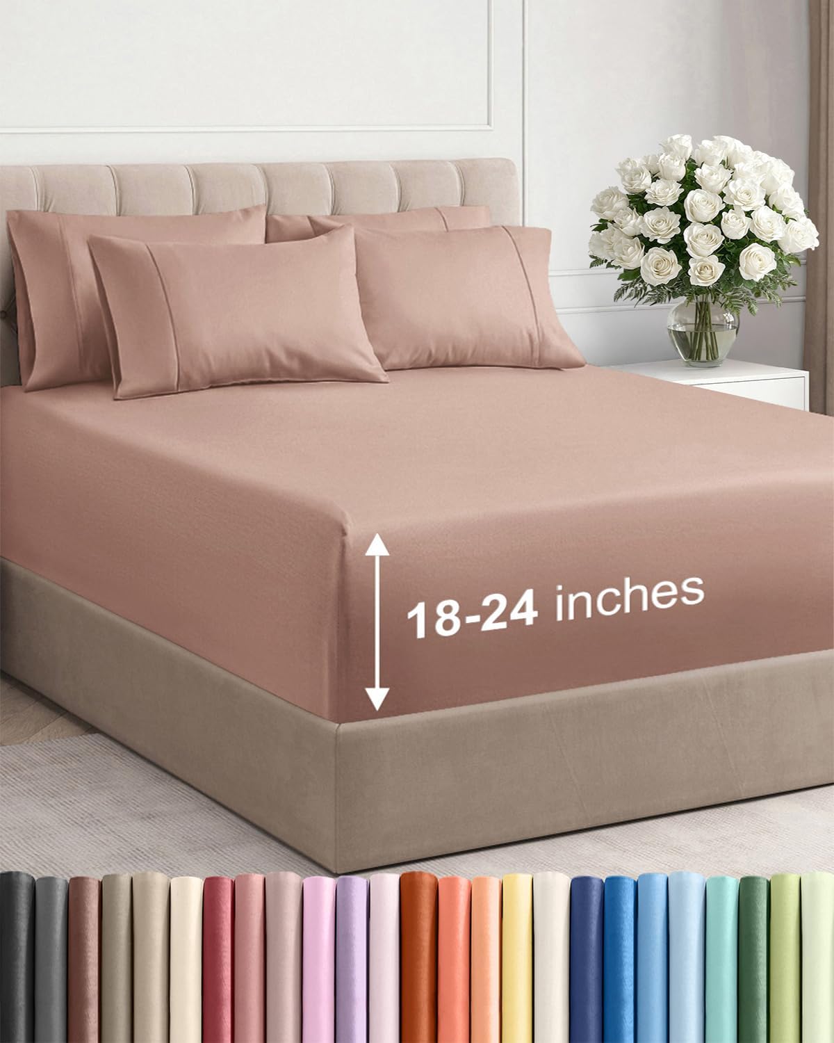 Skiennix Extra Deep Cal King Sheet Set - 6 Piece Breathable Cooling Bedding - Soft Wrinkle-Free Mauve