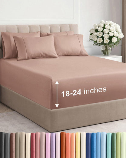 Skiennix Extra Deep Cal King Sheet Set - 6 Piece Breathable Cooling Bedding - Soft Wrinkle-Free Mauve