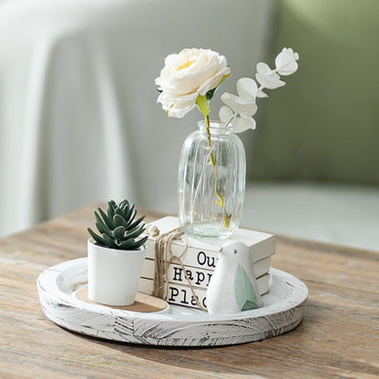 Hanobe Candle Plate Holder Tray: Round White Wood Decorative Tray Decor - Rustic Farmhouse CoffeeTable Decor - Tealight Pillar Trays for Home Decor