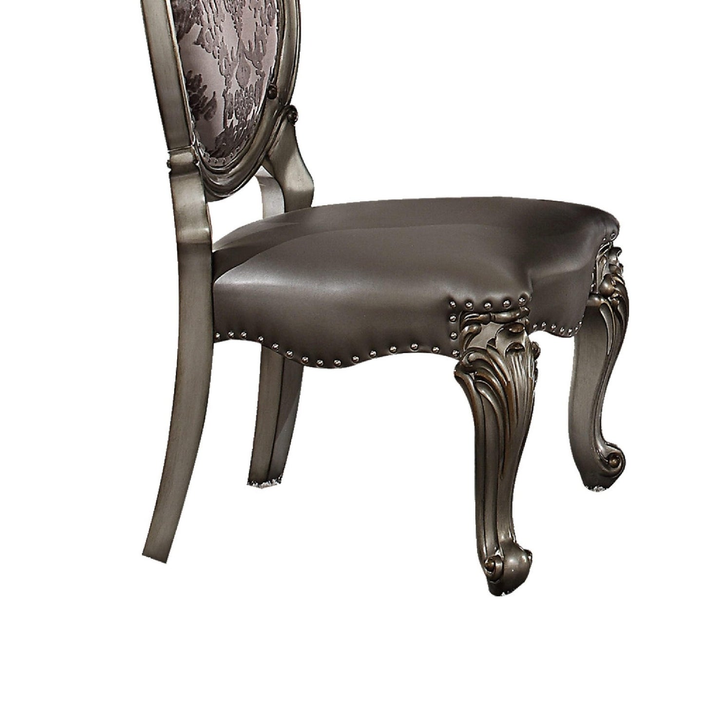 Acme Versailles Dining Side Chair in Silver PU and Antique Platinum (Set of 2)