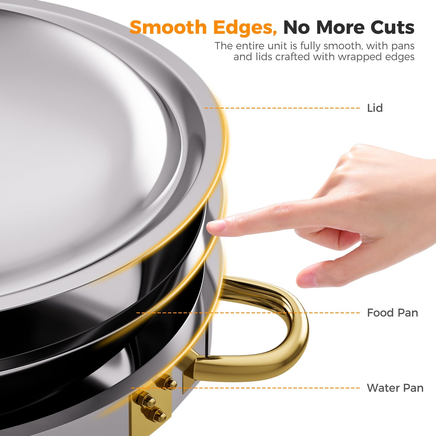 CAMMOO Gold 4 Pack Chafing Dishes for Buffet, 18/8 (304) Stainless Steel Food Pan with Lid, 6QT Round Chafing Dish Buffet Set Food Warmer, Food Warmers for Parties Buffet Catering Events Dinners