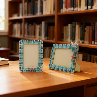Fenzonmic DIY Wooden Photo Frame Kit 2-Pack, Includes Cream Glue Gun & Resin Decor (Shells, Pearls, Sea-Themed) for 4x6 Inch (10x15cm) Pictures, Creative Craft Gift for Friends and Family