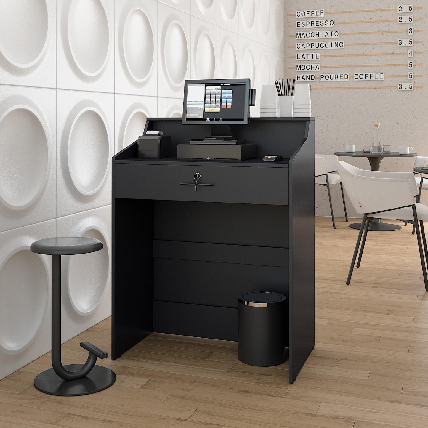 AGATEO Small Reception Desk with Drawer – Front Desk, Checkout Counter & Retail Counter – Cash Register Stand