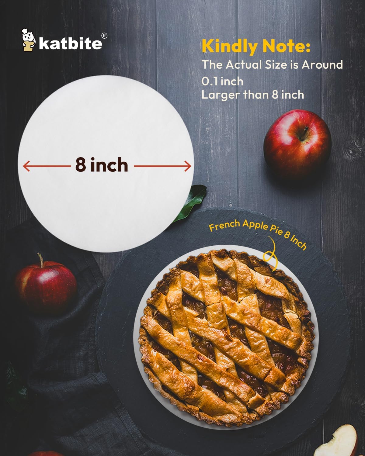 Katbite Heavy Duty Parchment Rounds - 200 Pcs 8 Inch for Cake Baking, Air Fryer Liners