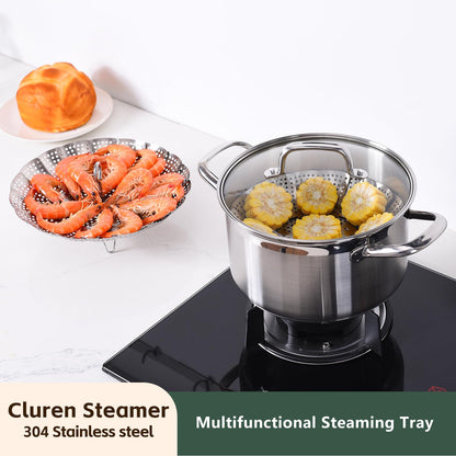 Cluren Steamer Basket for Cooking 304 Stainless Steel Entirely Thickened,Collapsible Steamer Insert for Pots, Fits Instant Pot/Skillets (6.5'' To 11‘’)
