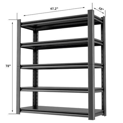 OLLRRACT Garage Shelving Heavy Duty, 5 Tier Metal Storage Shelf Unit for Industrial and Utility Use - Durable Metal Shelf Organizer, Garage Storage Shelf 18" D x48 W x78 H（2 Pieces）