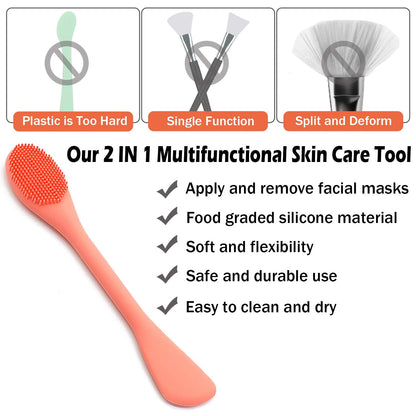 Facial Cleansing Brush, 2 in 1 Silicone Face Mask Brush & Face Scrubber, For Exfoliating, Massaging, Remove Blackheads, Makeup Skincare Removal, Applicator for Mud, Clay, Body Lotion, DIY Mask