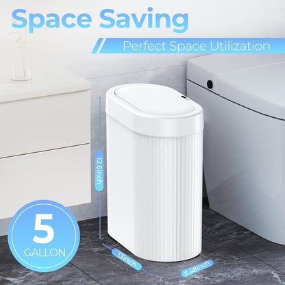 jinligogo 2 Pack 5 Gallon Bathroom Trash Can with Lid, Automatic Motion Sensor White Trash Can, Touchless Slim Waterproof Garbage Bin for Kitchen, Bedroom, Office, and Bathroom