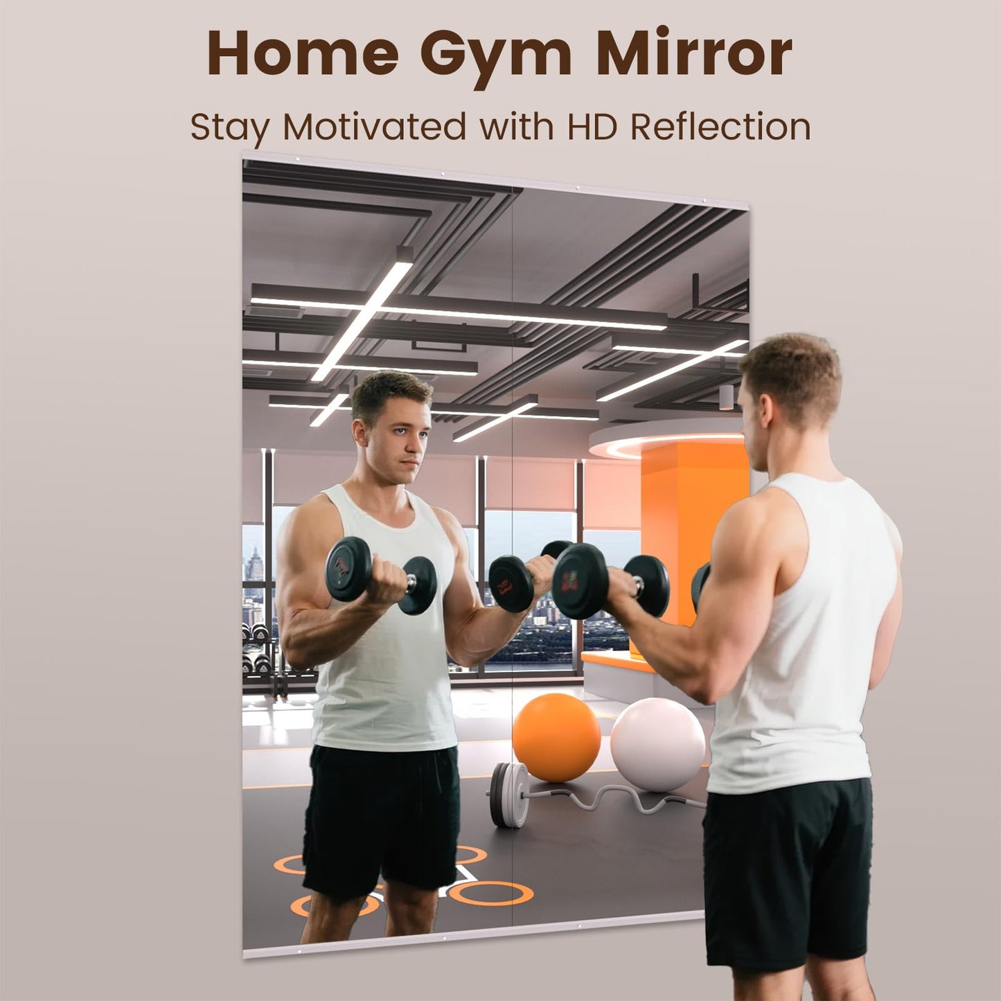 LOAAO Home Gym Mirror, 67"x24"-2 PCS Gym Mirrors for Wall, Frameless, Tempered Glass, Large Workout Mirrors for Home Gym, Dance Studio, Yoga Room, Garage Gym